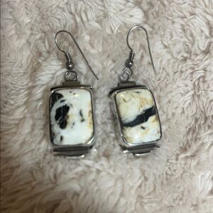 Elegant White buffalo Earrings set in Sterling silver stamped